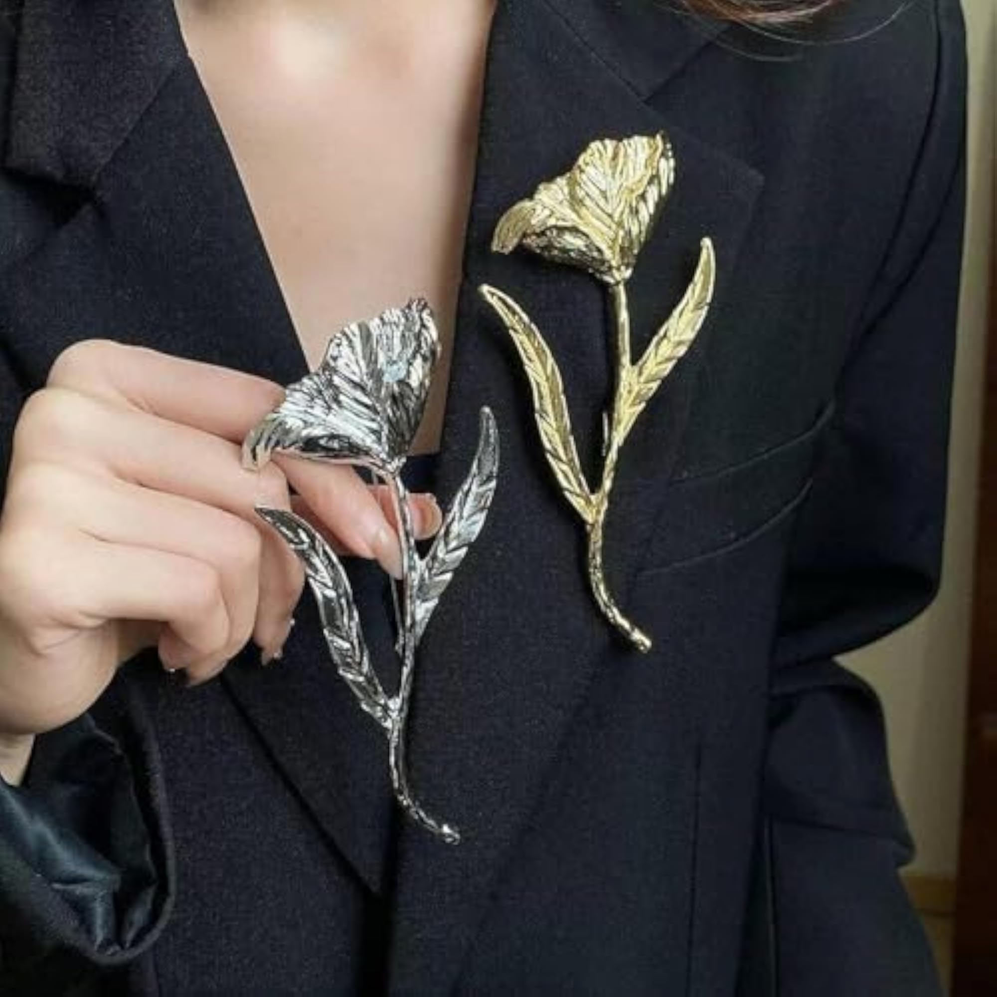 Oversized Metal Floral Leaf Brooch, Formal Gatherings